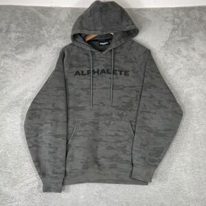 Alphalete Hoodie Mens Small Gray Camo Logo Pullover Gym Training Streetwear
